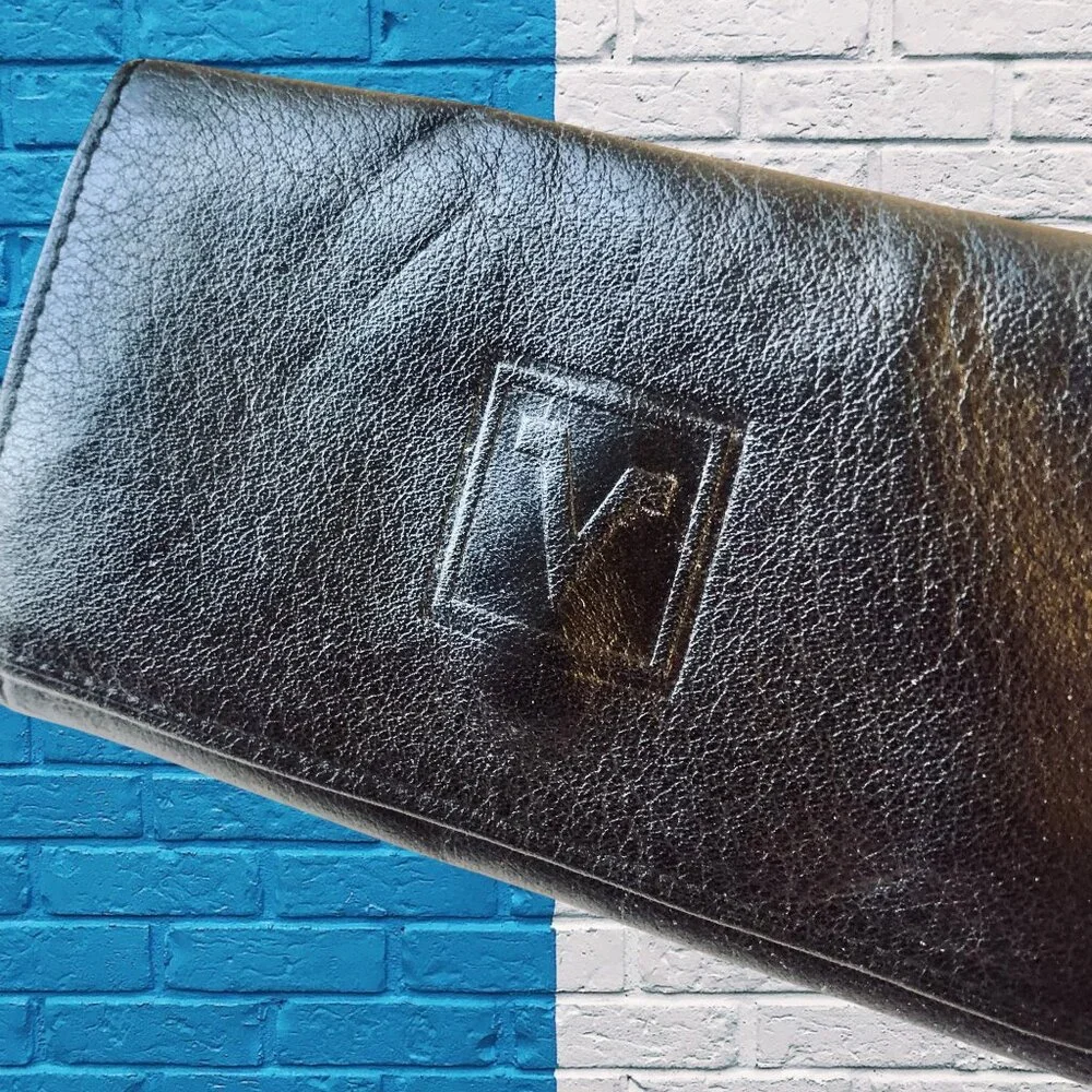 Valentino Rudy Italy Black Leather KEY COIN CARD Wallet Mens Tri-Fold